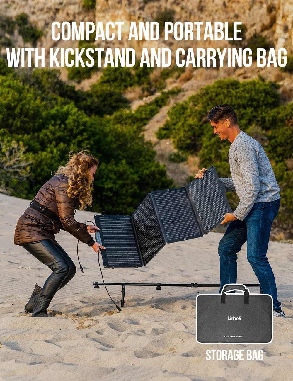 Litheli 200W Tragbare Solarmodule, Solarbatterie-Ladegerät mit verstellbarem Ständer, wasserdichtes IP65 faltbares Solarmodul-Kit für Wohnmobil, Wohnwagen, Zuhause