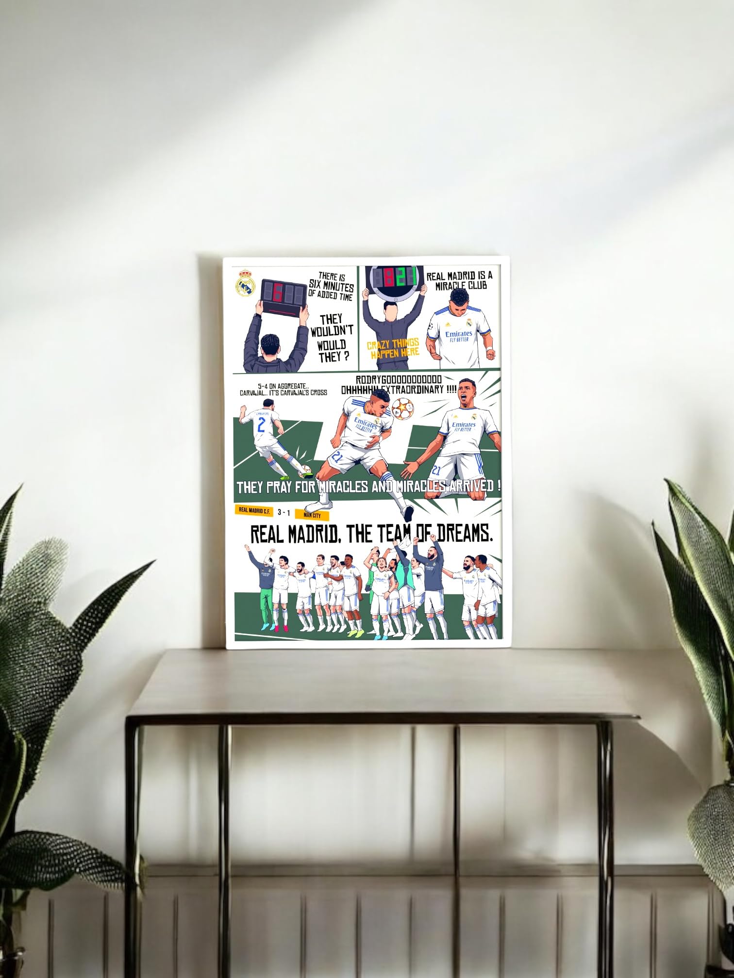 SINCE 7 STORE Real Madrid Iconic Comeback with Commentary Framed Poster For Gifting/For Room Decor/For Football Fans (A4, BLACK) (A4, WHITE)