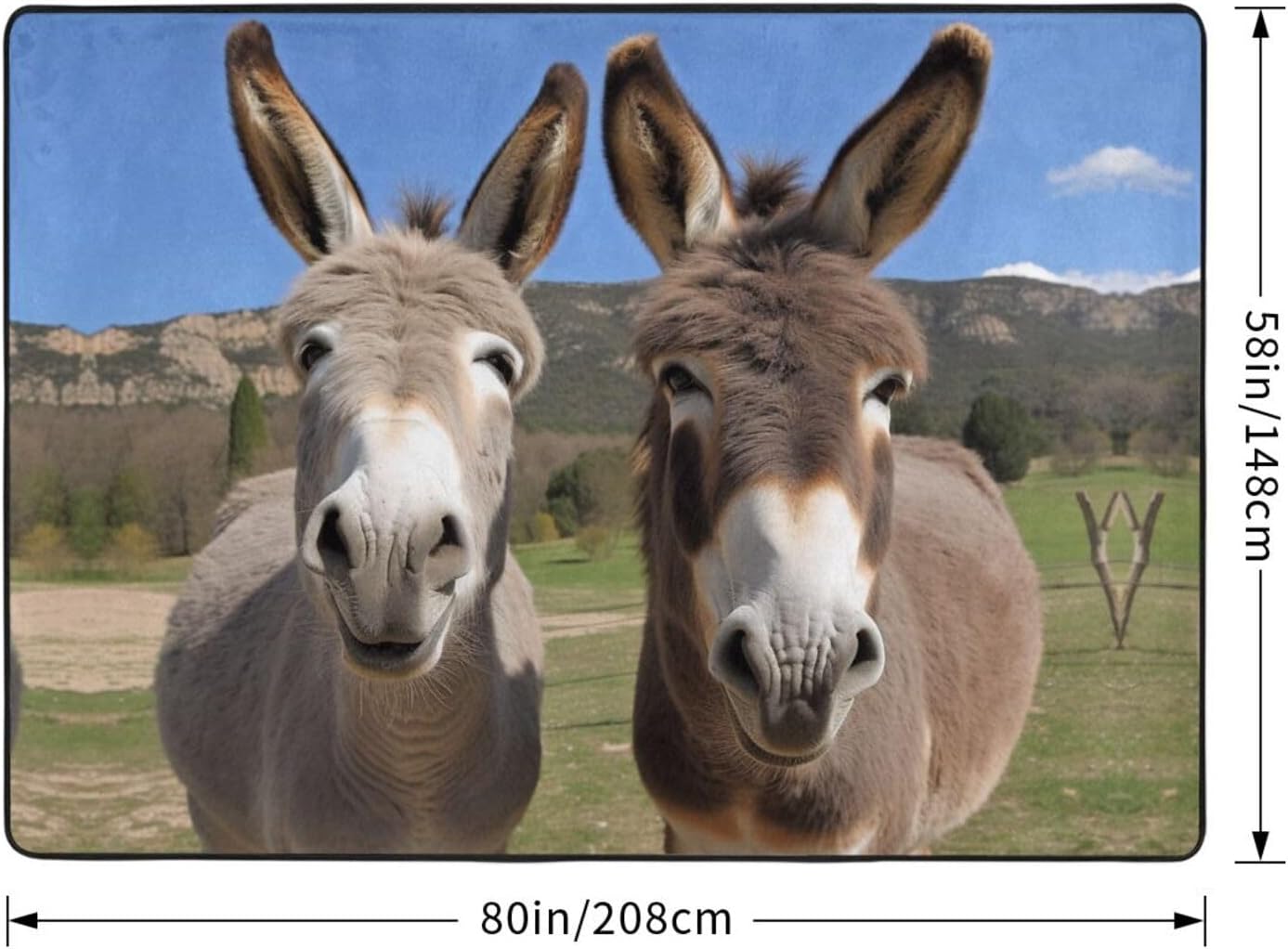 Flannel Non-Slip (Funny Donkeys) Rug Pad 80×50in Soft Washable Protective for Hardwood Floors Bedroom Bathroom Living Room
