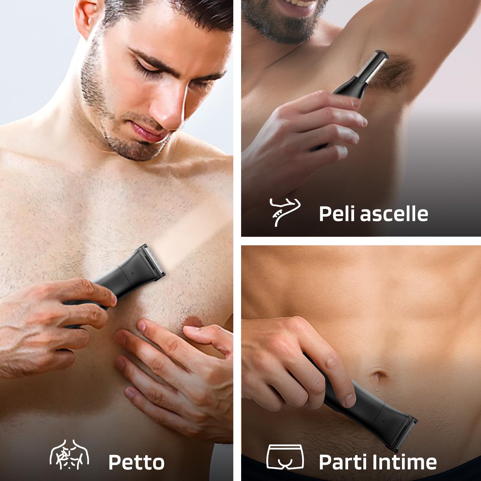 MAXGROOM 2 in 1 Rasoio Elettrico Corpo Uomo a Umido e Secco, Rasoio Parti Intime Uomo con 2 Testine, Depilatore Corpo, Display LED, Pettine Regolabile, Ideale per Palestra e Viaggi