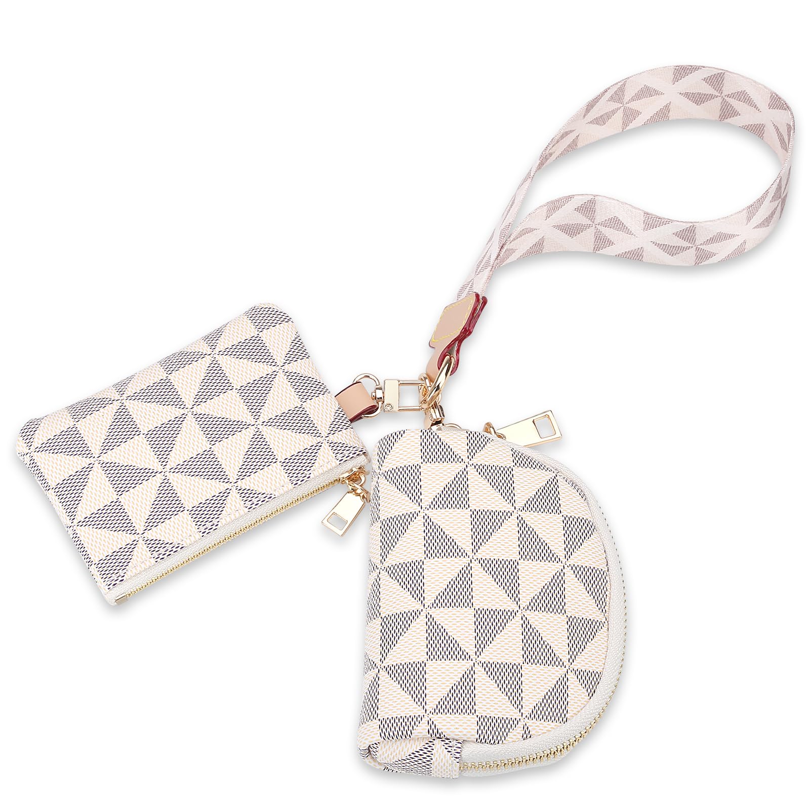 Keychain Wristlet Wallets for Women Leather Coin Purse Dual Pouch Wristlet Credit Card Holder Clutch Purse Wallets Womens Small wristlet wallets