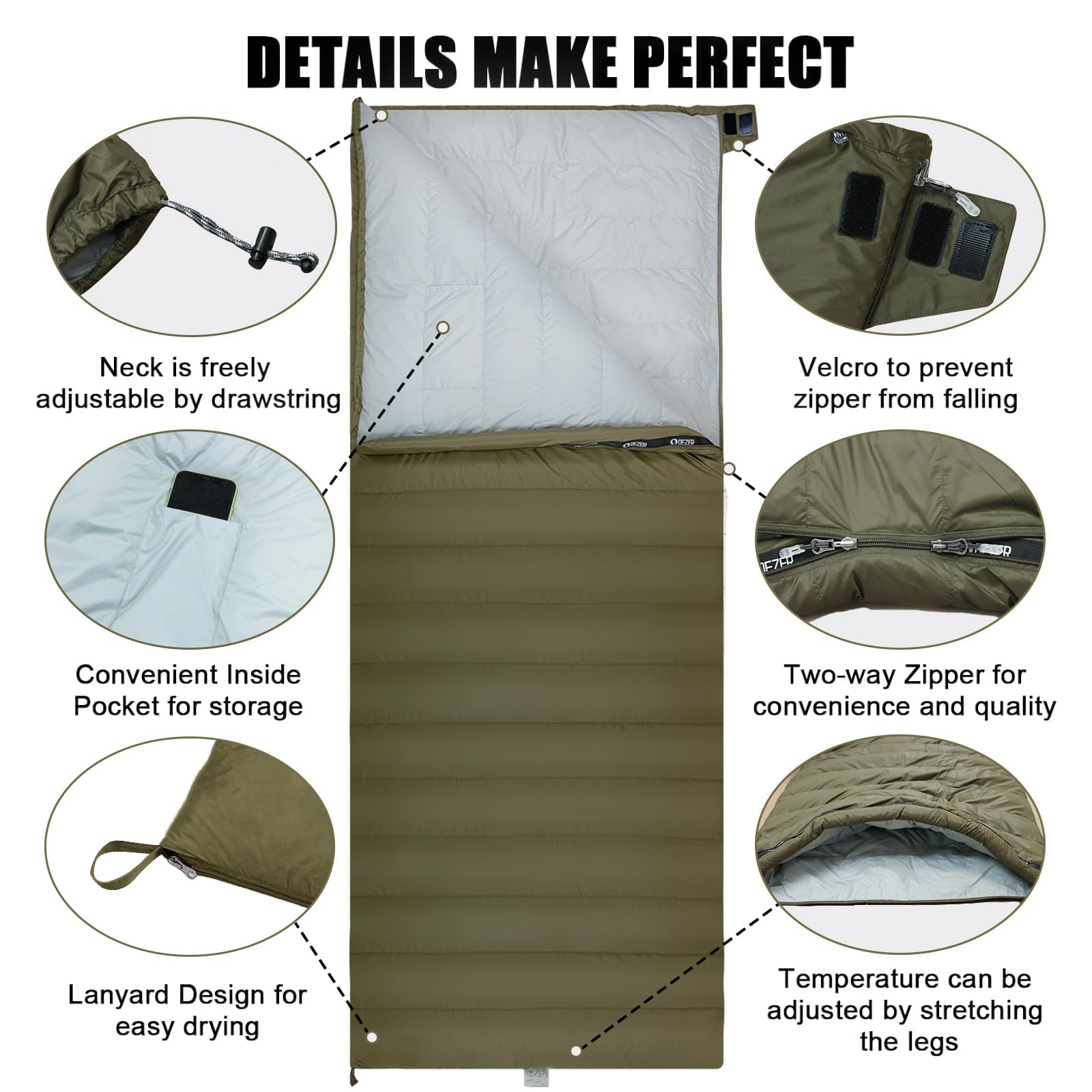Daunenschlafsack Ultraleicht Deckenschlafsack kleines Packmaß für Camping und Trekking 3~4 Jahreszeiten Outdoor oder Indoor