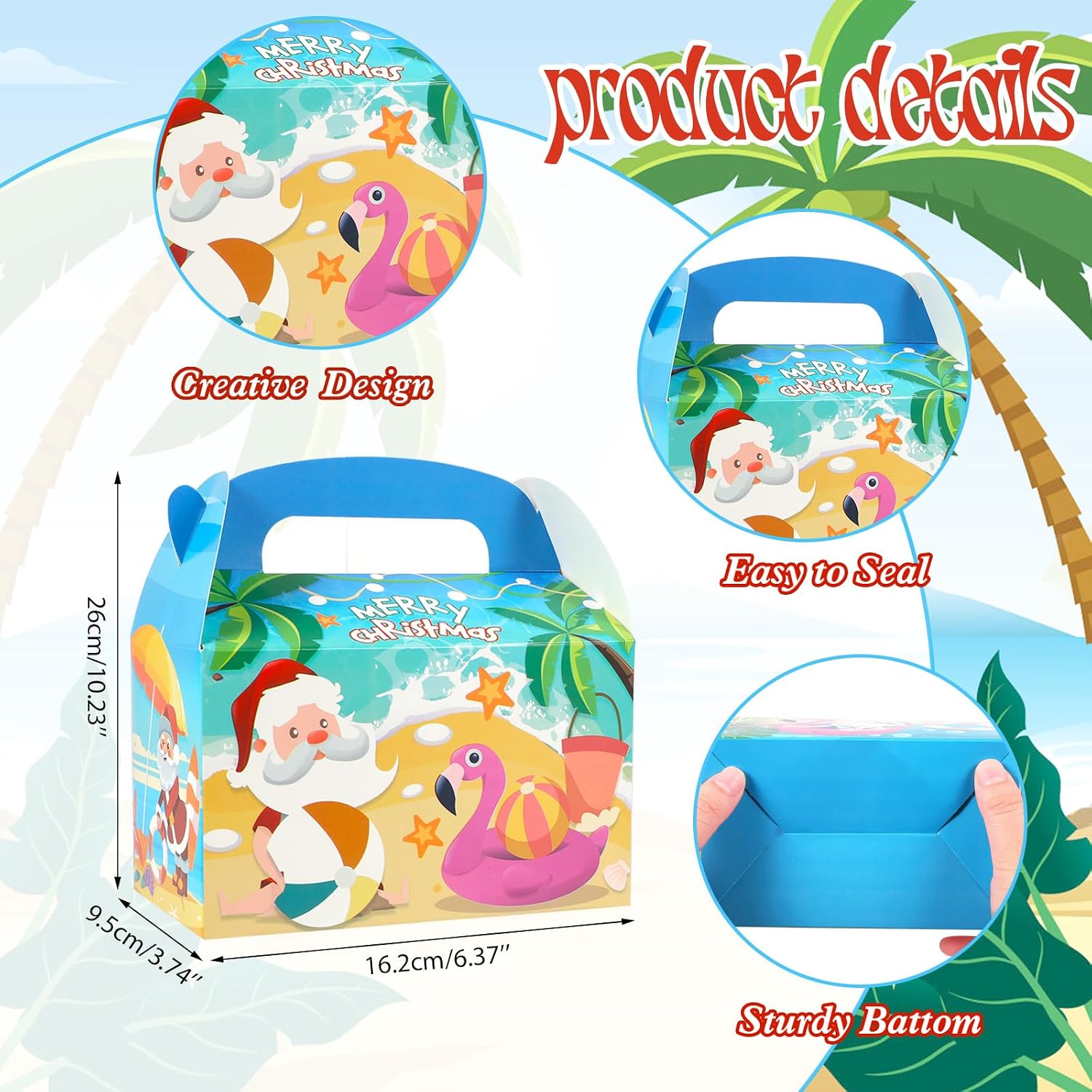 HOWAF 12Pcs Hawaiian Christmas Decorations Treat Boxes, Tropical Christmas Candy Boxes for Mele Kalikimaka Party Favors, Hawaiian Xmas Mele Kalikimaka Gift Wrapping Goodie Gift Boxes