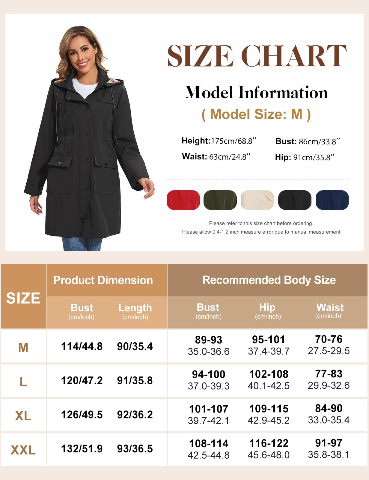 heekpek Veste Femme Imperméable à Capuche Longue Manteau de Pluie Legere Trench Capuche Femme Poncho Pluie Impermeable Coupe Vent Printemps Été Automne