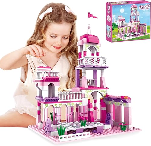 Dream Girls - Juego de construcción de castillo de 254 piezas de palacio rosa, castillo de princesa, juguete para construir con 2 mini muñecas,