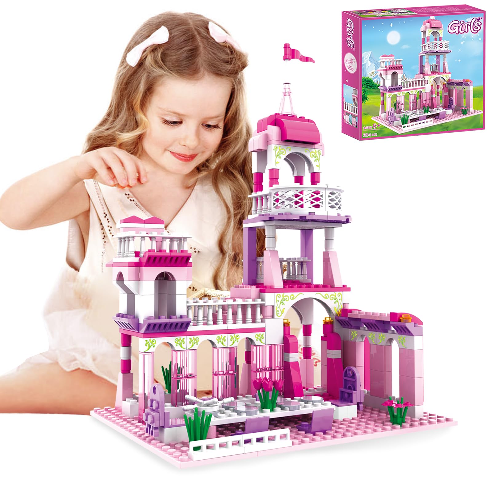Pinxies Dream Girls Castle Building Sets 254 Pieces Pink Palace Princess Castle ...