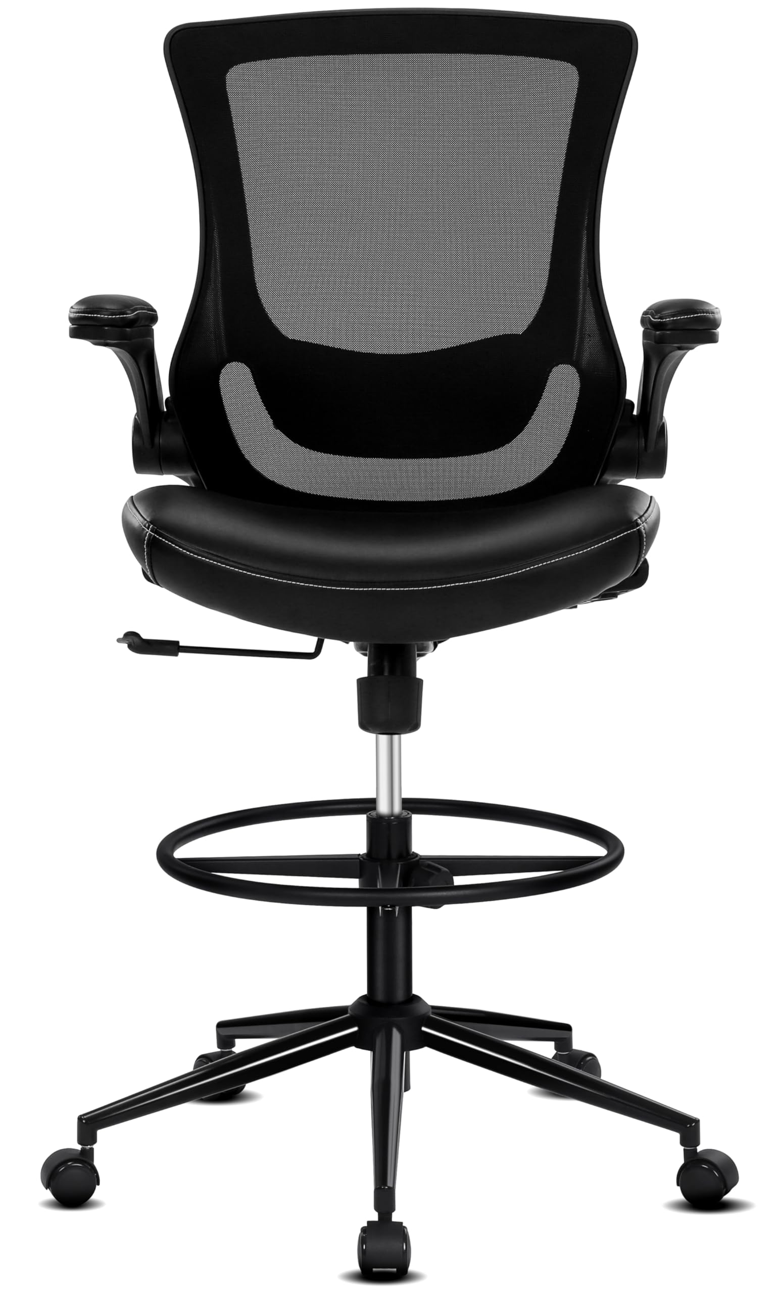 Misolant Tall Office Chair, Drafting Chair for Standing Desk, High Office Chair with Adjustable Lumbar Support and Footrest, PU Leather Ergonomic Drafting Chair Standing Desk Chair Black