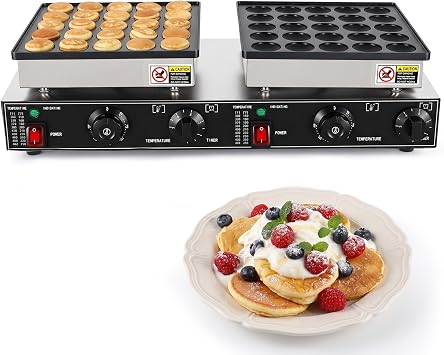 1700W 50-Hole Commercial Mini Pancake Maker, Dual Pan Poffertjes Machine