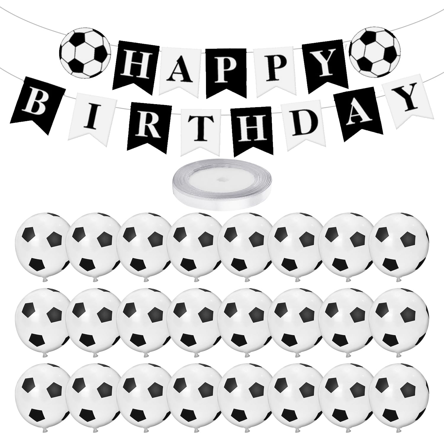 CYNOSURETECH 24 Pieces Of Football Balloons, 1 Piece Of Football Flag And 1 Piece Of White Ribbon, Football Theme Party Supplies, Creative Decorations, Birthday Party Supplies