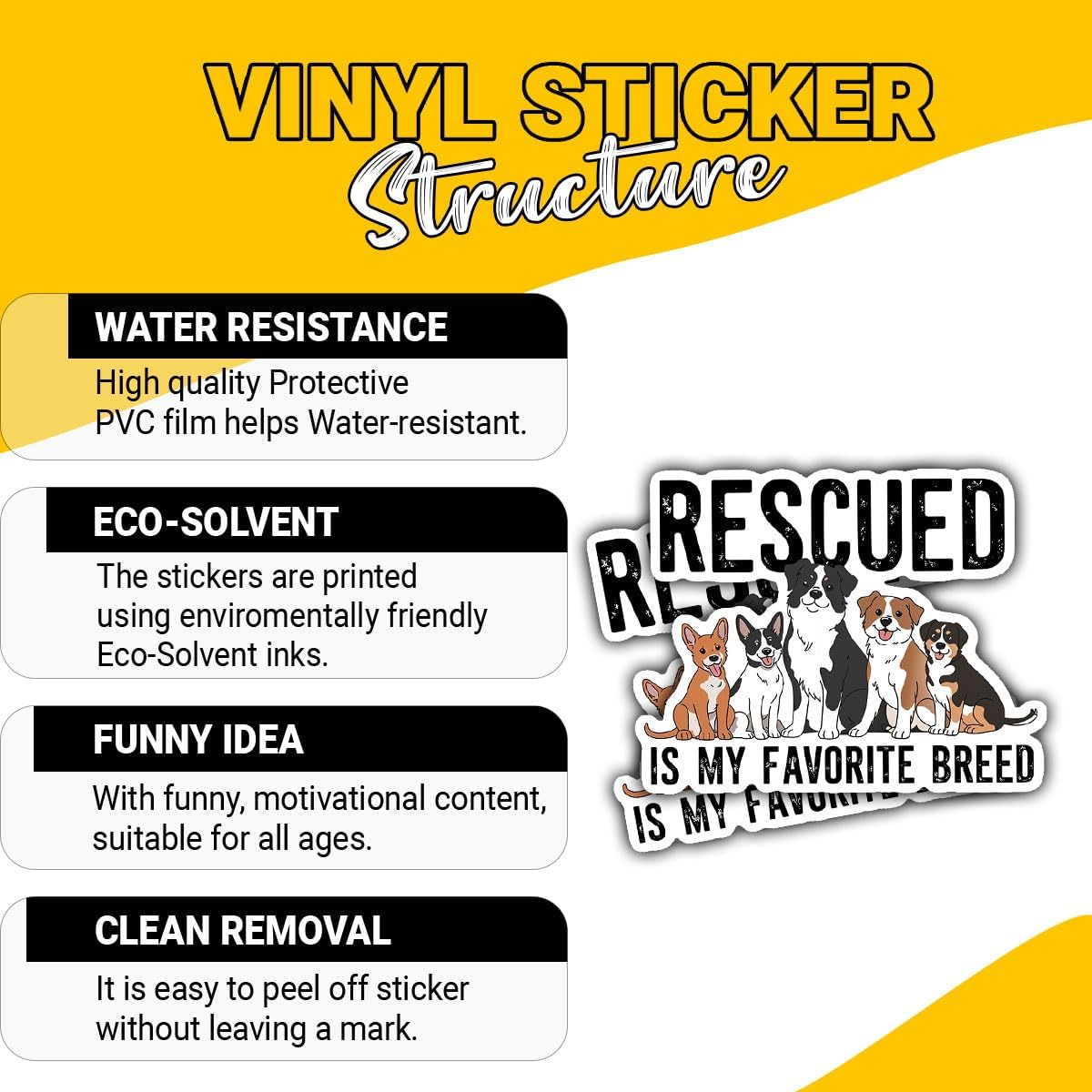 3 Pcs Rescued is Truly My Favorite Breed Dog Stickers, Cute Puppy Vinyl Decals for Laptop, Notebook, Journal, Hydro Flask, Car Bumper, Gift for Animal Lovers, Rescue Moms, Friends 3 Inches - Image 3