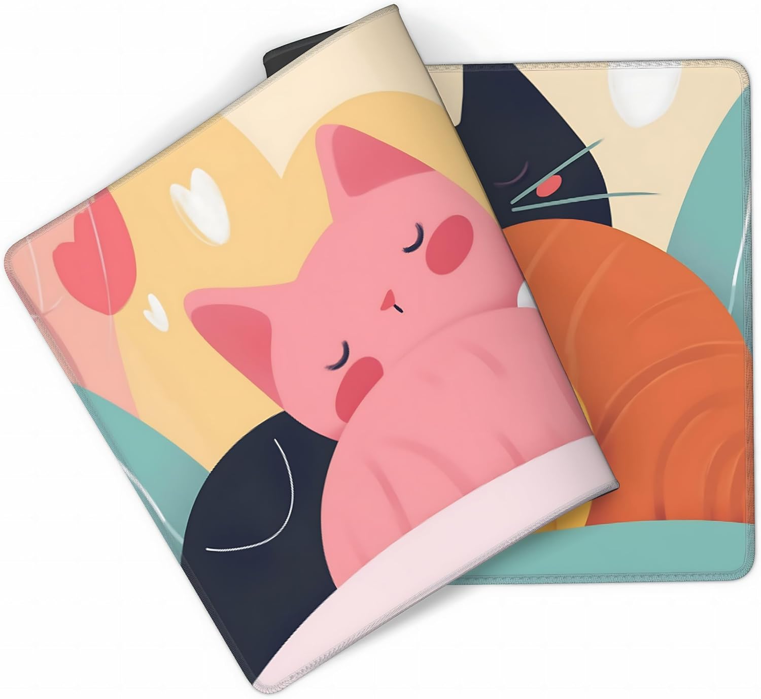 Cute Anime Cats Gaming Mouse Pad, Colorful Pop Art Desk Mat with Anti-Slip Base & Stitched Edges, Office & Home Desk Decor for Women, 35.4" x 15.7" in Computer Desktop Mat