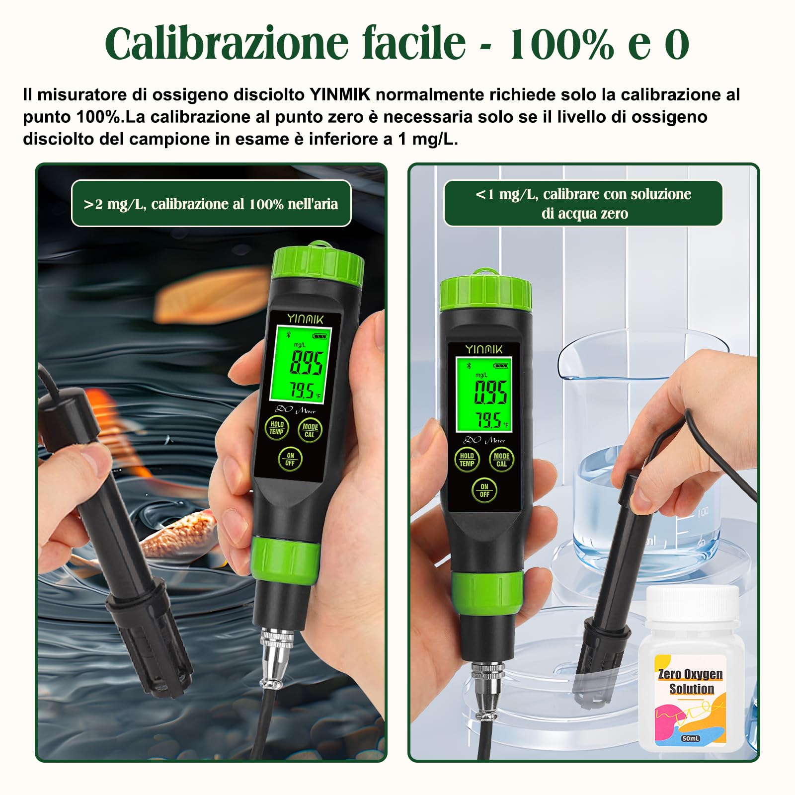 Misuratore di ossigeno disciolto YINMIK, misuratore di ossigeno portatile per laghetti, kit di test dell'ossigeno per acquaponica, tester di ossigeno digitale per acquari, vasche per pesci, idroponic