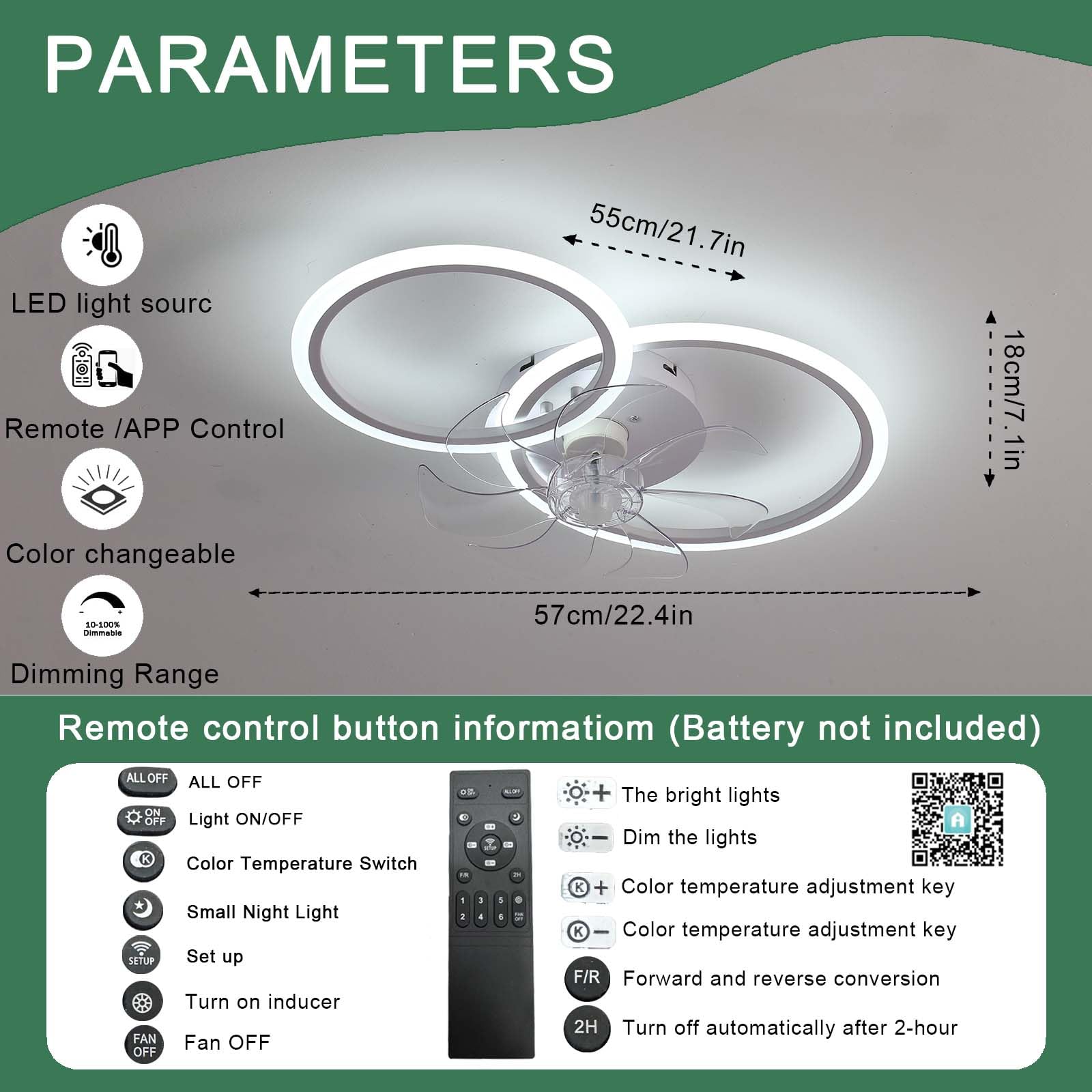 Lampa Wentylatorowa, Lampa Zimowa/letnia Z Wentylatorem LED, Mała Lampa Sufitowa Z Wentylatorem, 6 Prędkości Cichych Z Timerem, DC, 2 Obwody-White