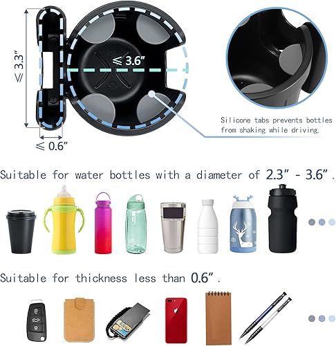 Miniatura 3 de Expansor de portavasos para automóvil, soporte para botella de agua Hydroflask para automóvil, 2 en 1, multifuncional con soporte para teléfono