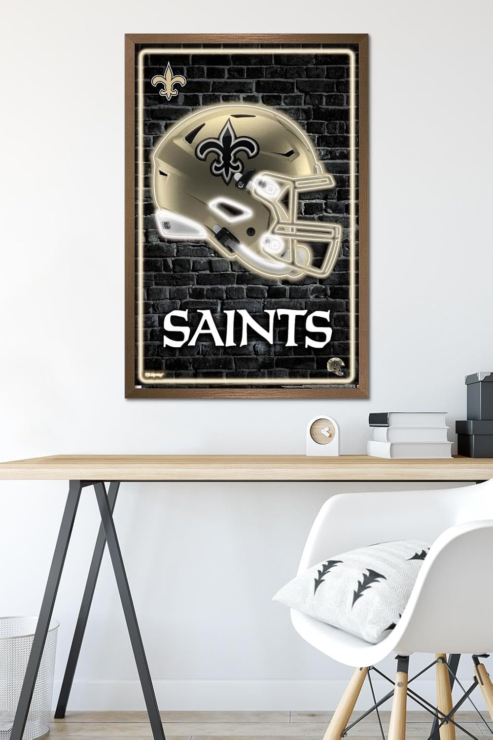 Trends International NFL New Orleans Saints - Neon Helmet 23 Wall Poster, 34L x 22.4W, Bronze Framed Version