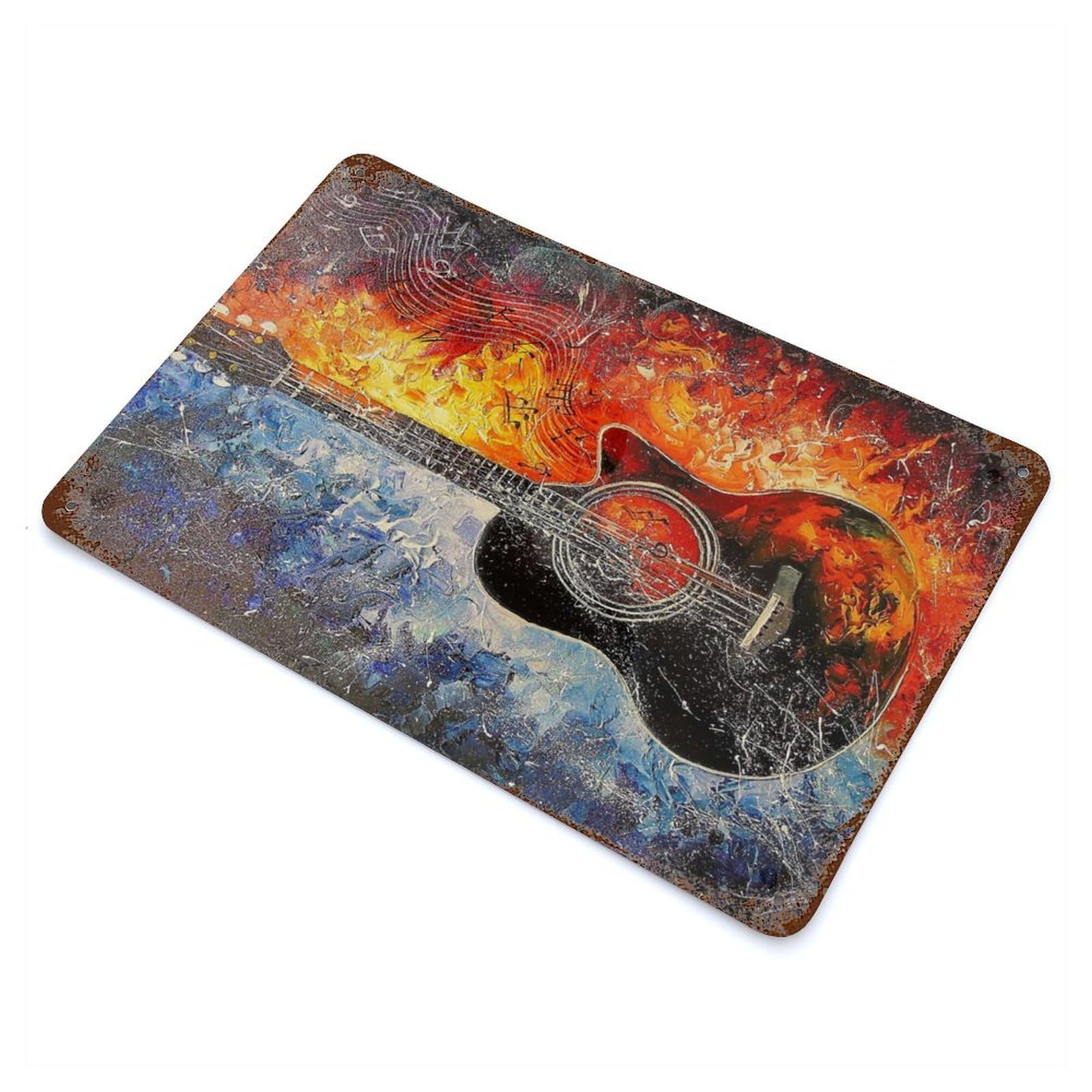 Decorative Tin Sign with Guitar Design 11.8"x7.9", for Garage, Bar And Workshop Decor, Farmhouse Wall Decor