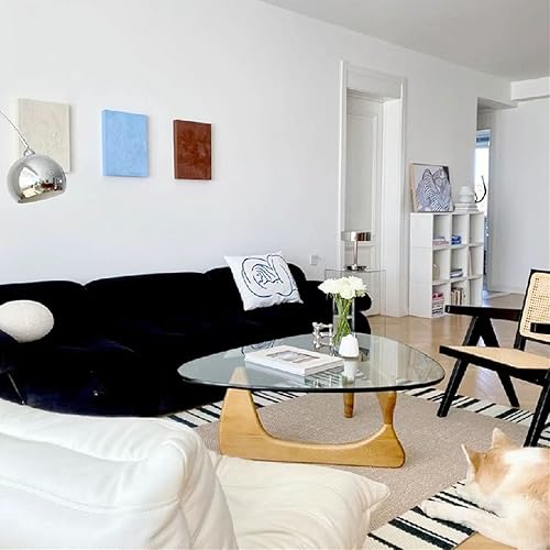 Miniatura 82 de Pequeña mesa auxiliar ovalada de cristal, mesa moderna triangular para sala de estar, centro negro, base de madera maciza y parte superior