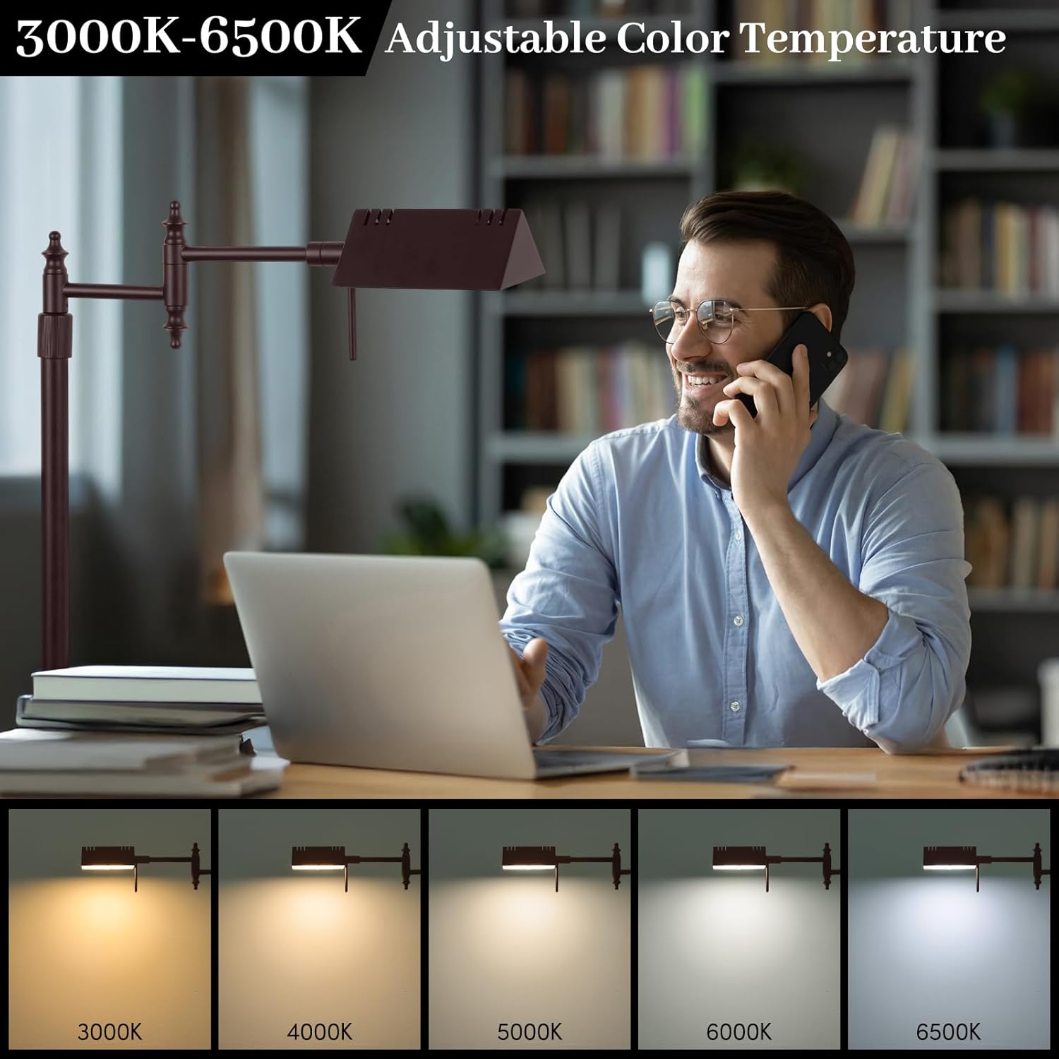 Dimmable Pharmacy Floor Lamp with Remote, 17W LED Reading Floor Lamp with 360°Swing Arm, 3 Color Temperature, Height Adjustable Standing Task Lamp for Living Room, Bedroom, Office, Oil-Rubbed Bronze
