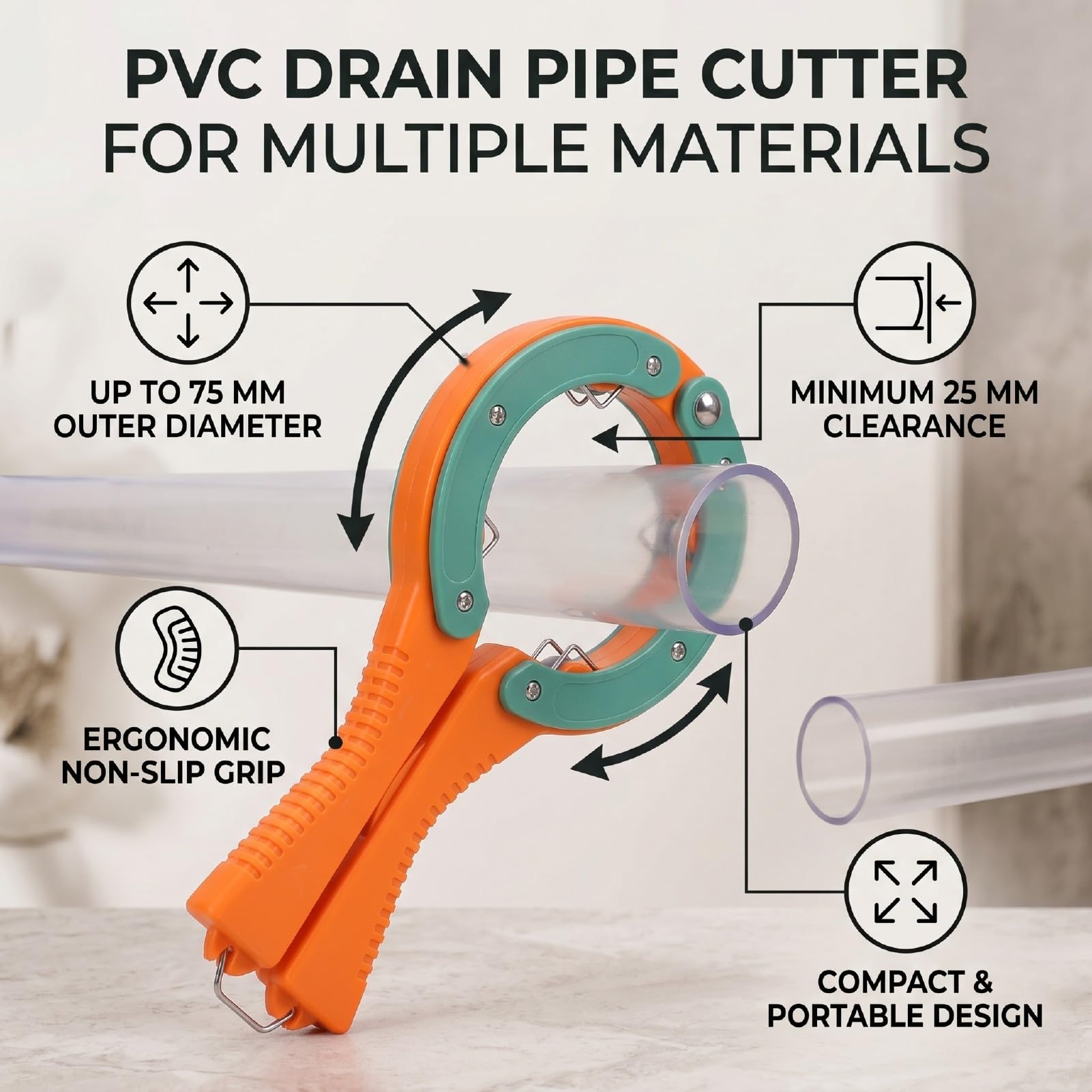 Tagliatubi Compatto in PVC per Tubi Fino a 75 Mm
