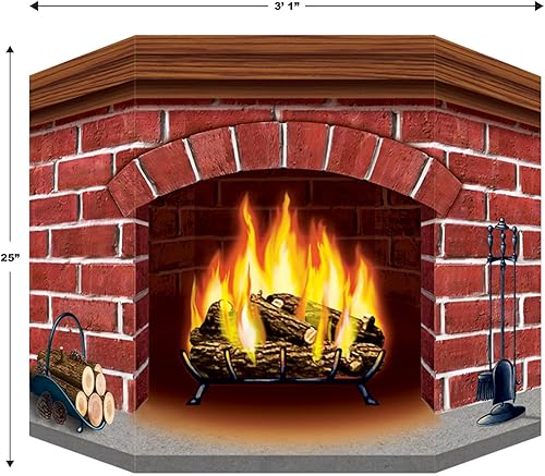 Miniatura 2 de Beistle 3 piezas de chimenea de ladrillo para decoración de fiesta de Navidad, 25 x 37 pulgadas, multicolor