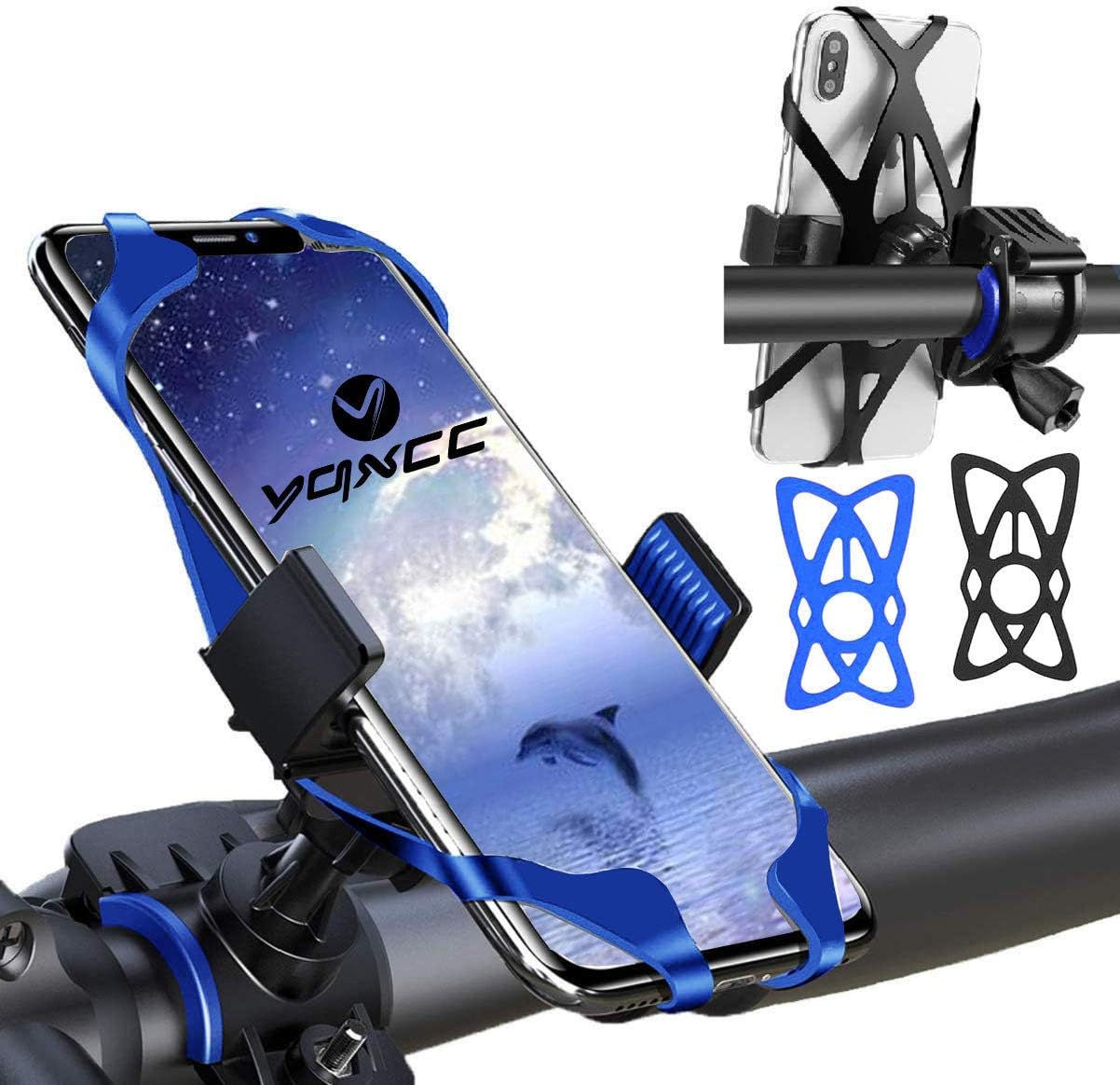 YQXCC Bike Phone Mount Bicycle Motorcycle Holder, 360° Rotation Bike Phone Holder, Bike Accessories, Universal Cradle Clamp for iOS Android Smart Phone (Blue)
