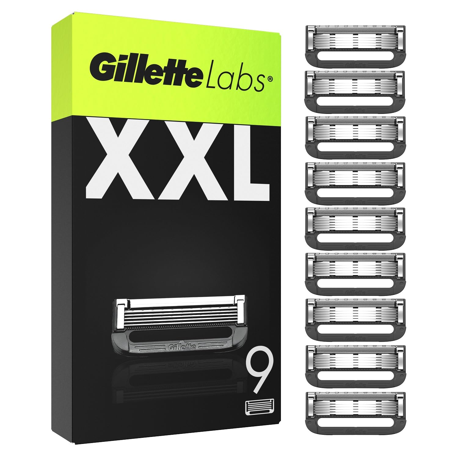 Gillette LABS XXL 9 Blades Gillette LABS Replacement Blades with 5 Blades for Manual Beard Razor, Men's Deep Shaving, Precision Blades, Shaving Blades, Gift for Him