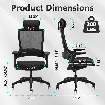 CLATINA Ergonomic Office Chair with 3D Headrest Ergonomic Mesh Computer Desk Chair High Swivel Lumbar Support with Armrest (1, Black)