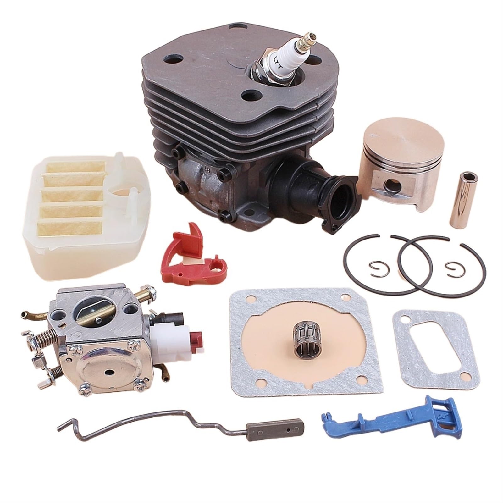 UNARAY Kit de Filtro de Aire de carburador de pistón de Cilindro de 45mm Apto for Motosierra Husqvarna 353 351 350 346 346XP 345 340 y Junta de colector de admisión