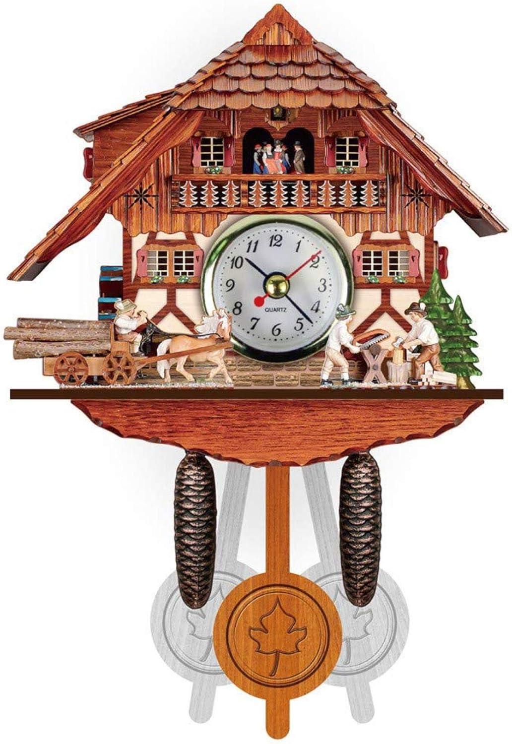 Wooden Cuckoo Clock, Quartz Clock, Traditional Chalet Black Forest House Clock Handcrafted Wooden Wall Pendulum Multi Scenario Application (M) (G)