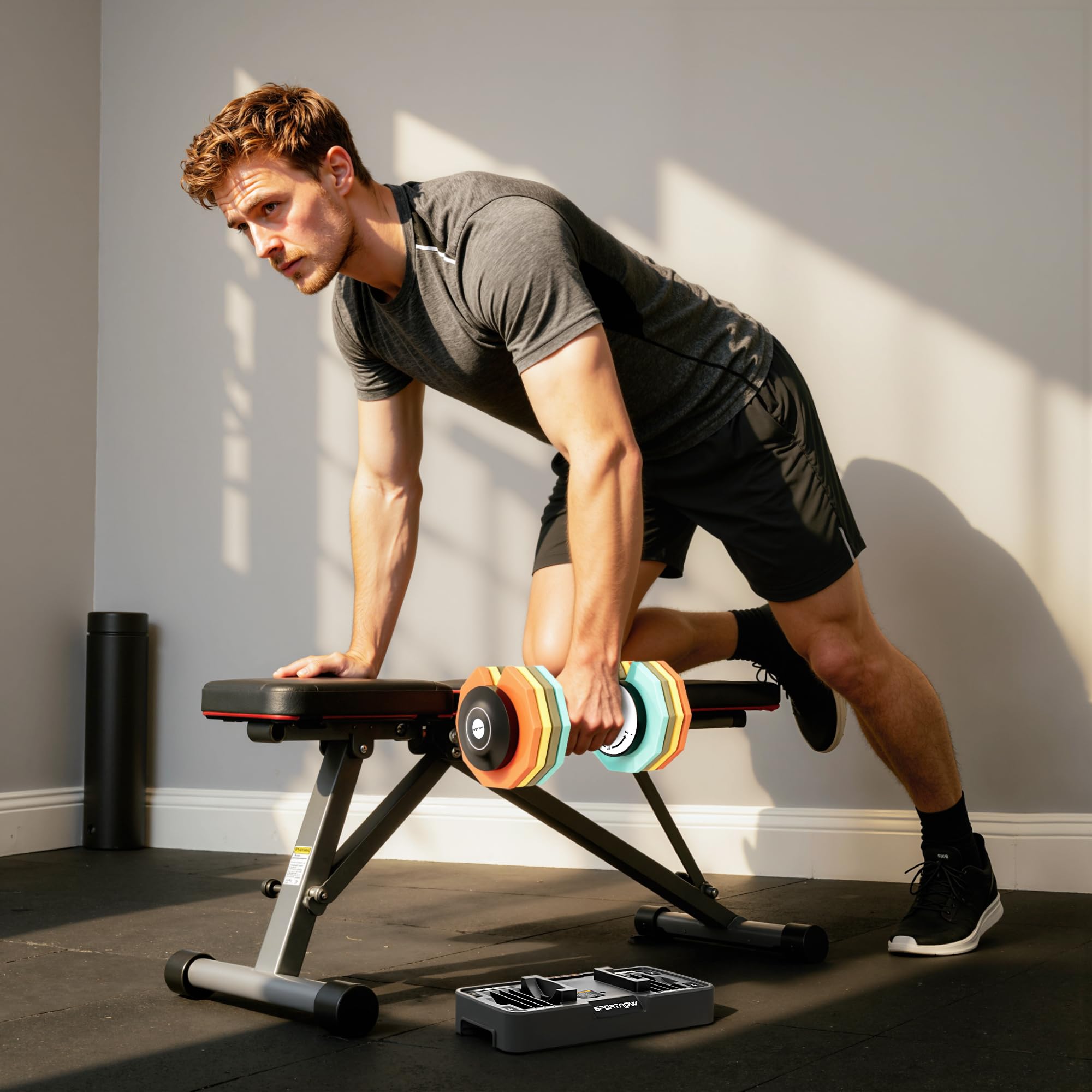 SPORTNOW Mancuerna Ajustable Octogonal 5 en 1 Ajuste Rápido 5-25 kg | Pesas y Mancuernas, Base de Almacenamiento, Mango Antideslizante, Equipo de Entrenamiento para Gimnasio en Casa