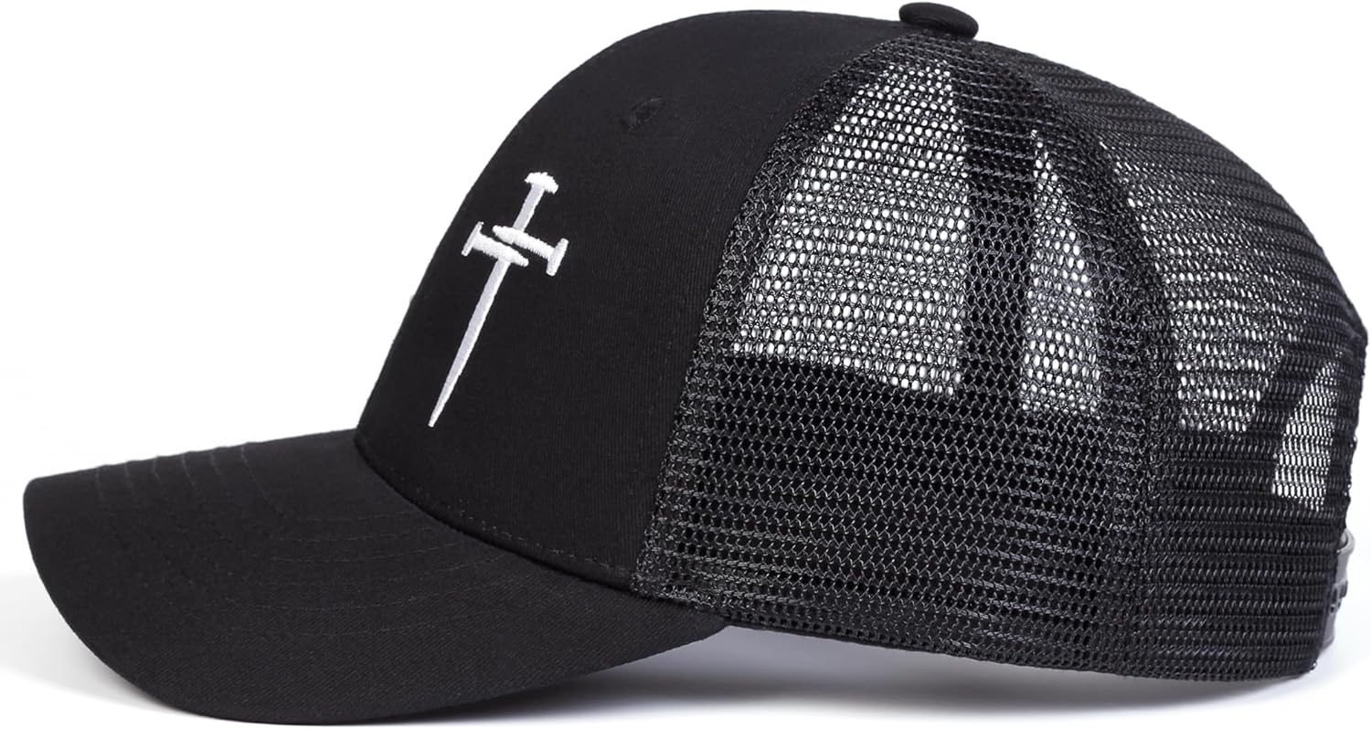 Christian Hats for Men Women, Embroidered Jesus 3 Nails Cross Baseball Caps, Adjustable Mesh Outdoor Hat - Image 3