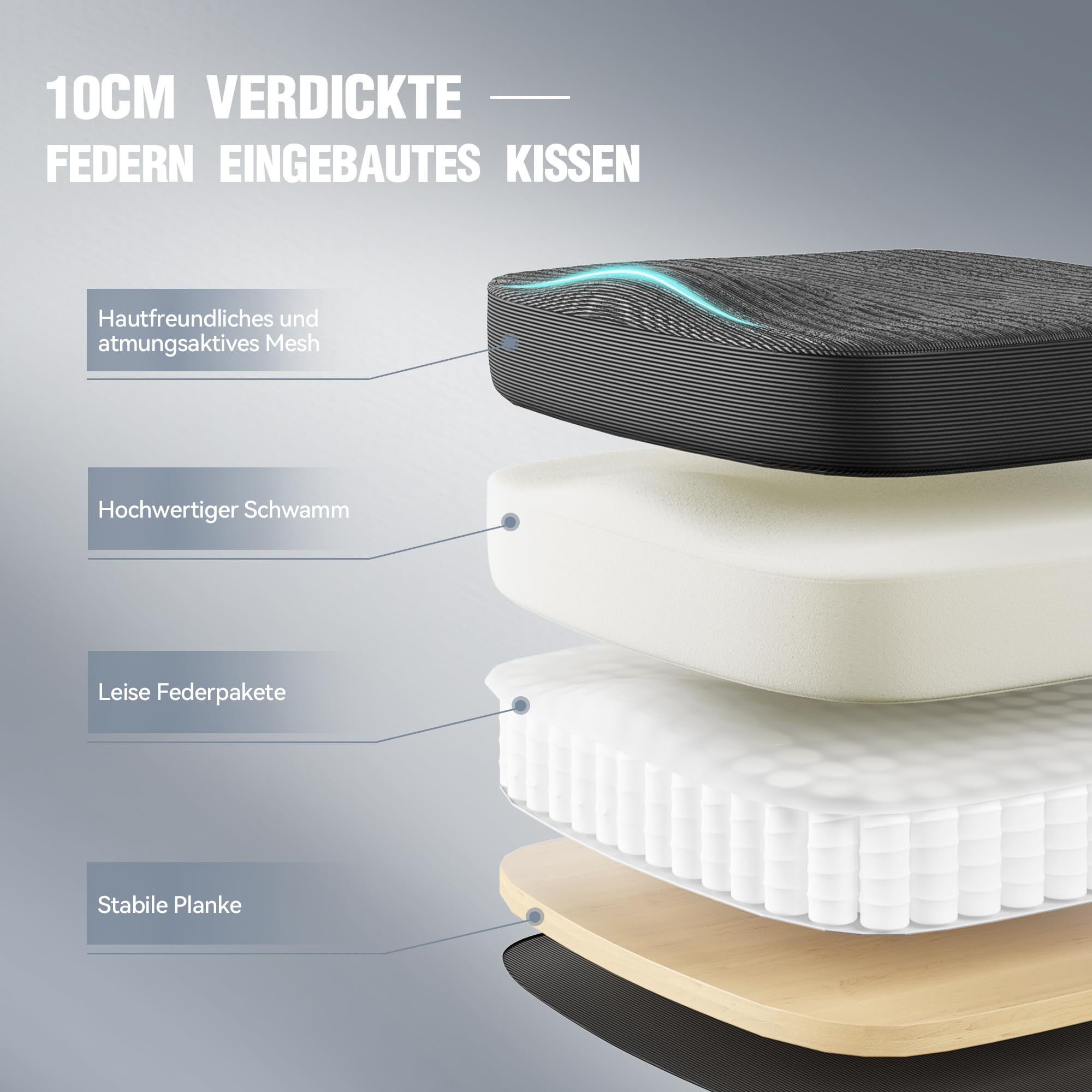 Dowinx Sedia da ufficio ergonomica con poggiatesta e supporto lombare, direzionale con poggiapiedi, regolabile in altezza e schienale, mesh, 150 kg, nero