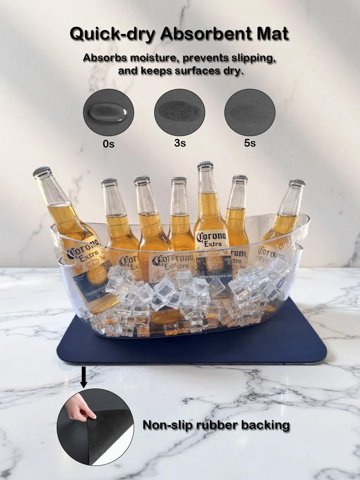 Cubo de hielo pequeño de 5.5 L, 16.7 x 6.4 x 7.3 pulgadas, 2 unidades con alfombrilla de secado y cucharas para fiestas, suministros de barra de mimosa, tinas de bebidas para vino espumoso 4