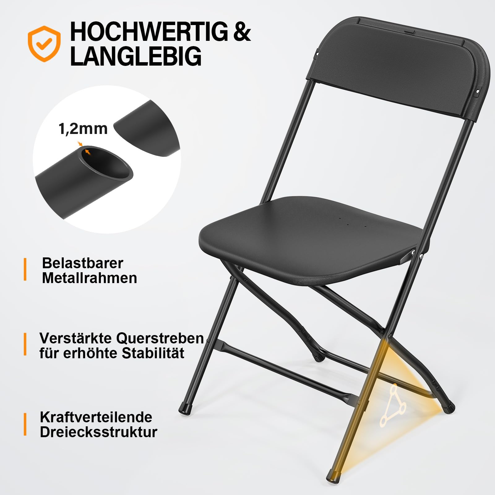 Bonnlo Set de 12 Sillas Plegables – Sillas de Comedor, Jardín, Camping, Plegables, para Balcón, Sala de Estar, Restaurante y Conferencias, Ergonómicas, 47x47x75 cm, hasta 150 kg, Negro