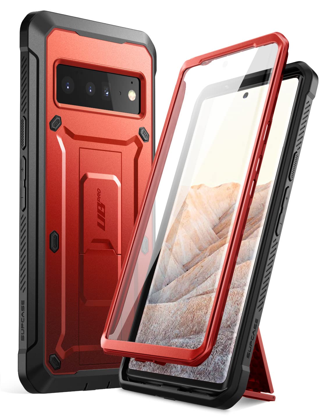 SUPCASE[Unicorn Beetle Pro] Case Designed For Google Pixel 6 Pro 5G Rugged Holster Case with Screen Protection with built-in Screen Protector - Ruddy