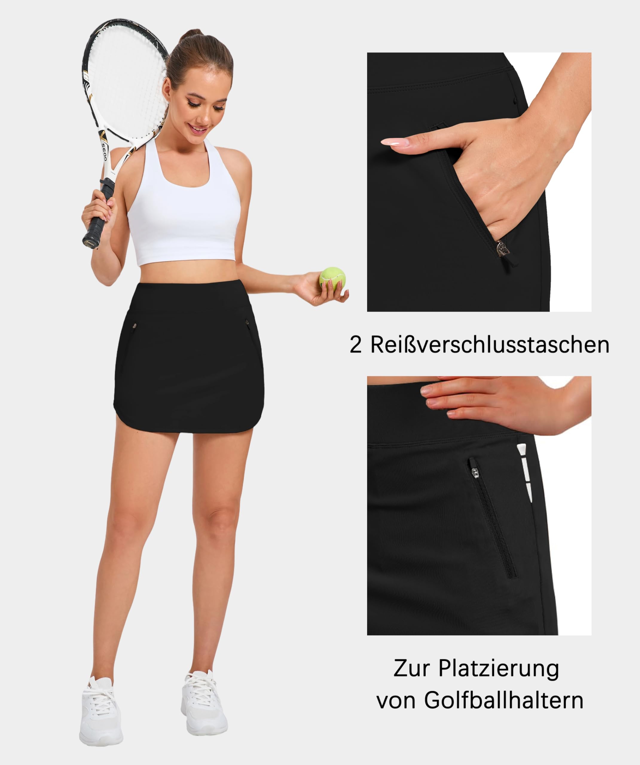 Timuspo Gonna da donna, da golfrcok, con chiusura lampo, corta, da trekking, a vita alta, da tennis, traspirante, con orlo arrotondato