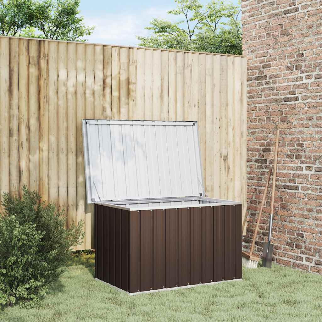 Coffre de jardin, marron, 109 x 67 x 65 cm, en acier galvanisé, résistant aux intempéries, pour coussins, couvertures, meubles de jardin, patio extérieur, balcon