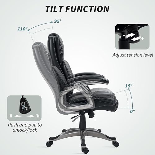 Miniatura 6 de HOMCOM Silla de oficina ejecutiva con función de inclinación, silla de escritorio de cuero sintético con respaldo alto, silla giratoria para