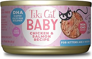 Tiki Cat Baby, Chicken & Salmon, High-Protein and 100% Non-GMO Ingredients, Wet Cat Food for Kittens 8 Weeks+, 2.4 oz. Cans (Case of 12)