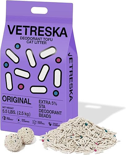 VETRESKA Natura Kitty Arena para gatos, arena para gatos de tofu, aglutinante, ultra absorbente, control de olores, arena de tofu, sin polvo, bajo