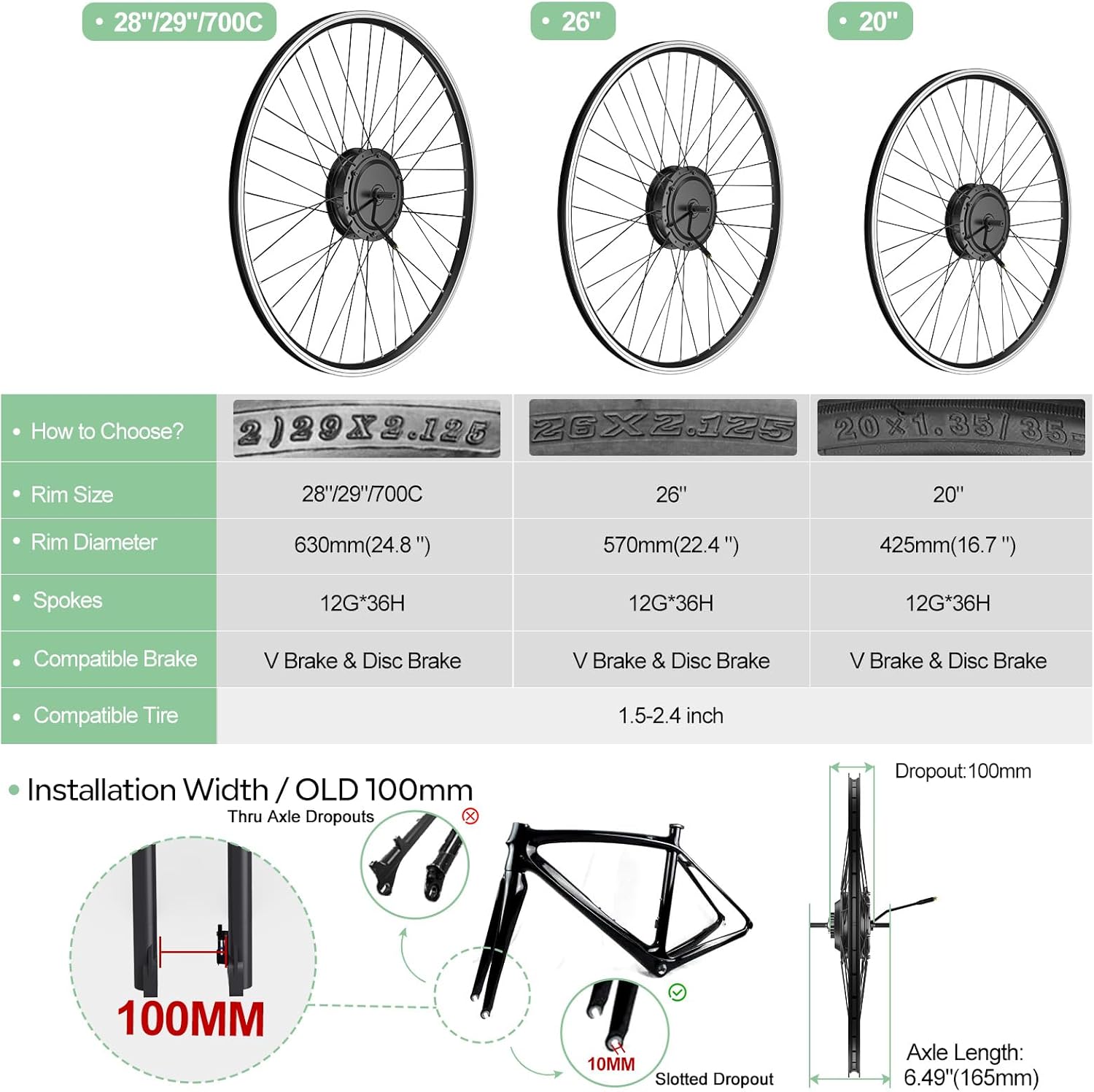 BAFANG 48V500W Front Hub Motor Kit 26"/700C Front Wheel Electric Bike Conversion kit Ebike Conversion Kit with Battery& Display(Optional)