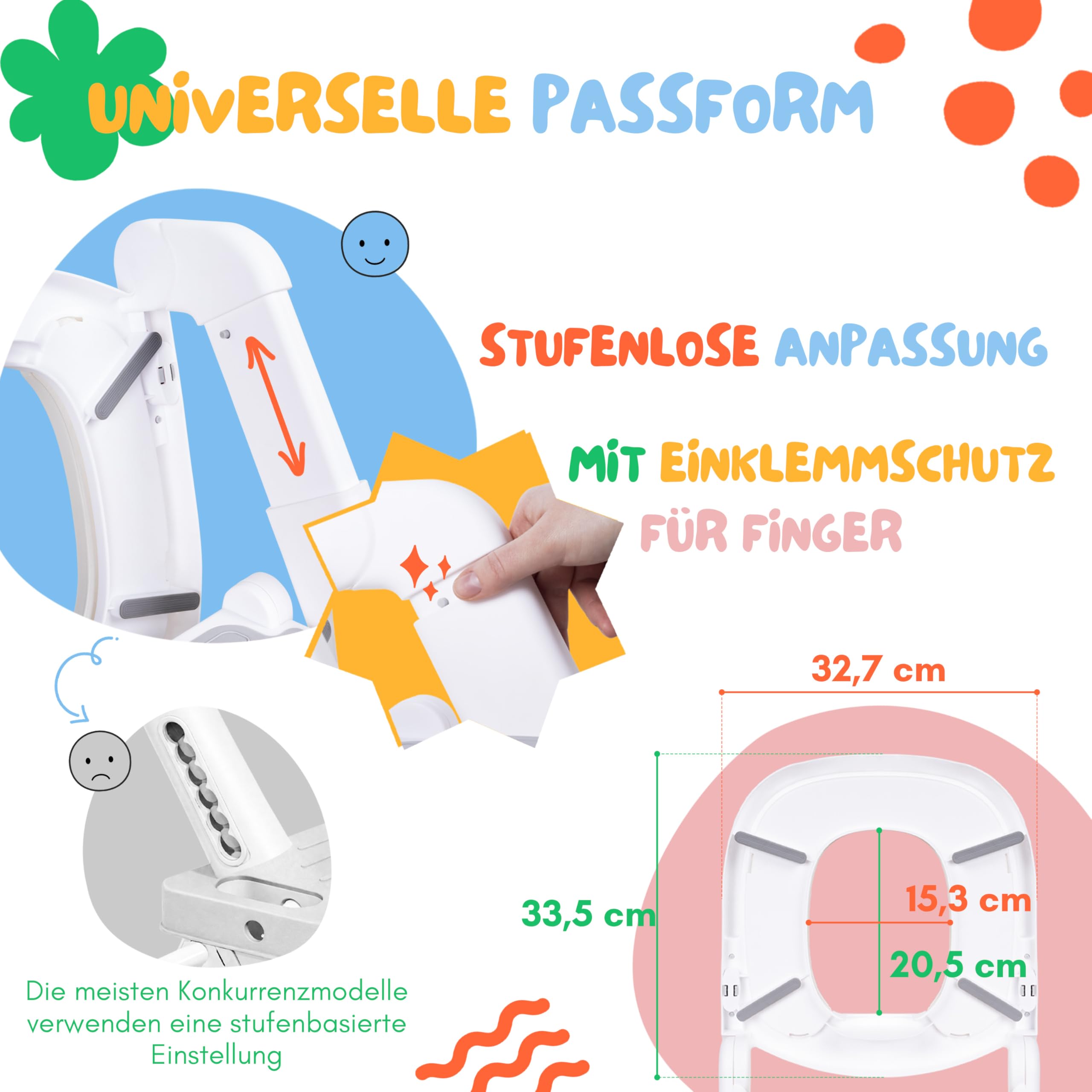 Toilettensitz Kinder mit Treppe Grau - 2-in-1 Toilettentrainer | Toilettentreppe für Jungen und Mädchen Höhenverstellbar & Rutschfest Vormontiert und Faltbar