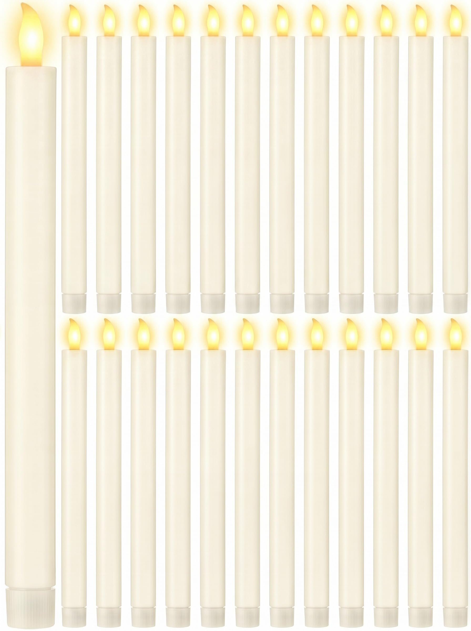 Treela 24 Pcs Flameless Taper Candles Battery Operated ulkB Fake Candles Light LED Candle Sticks Flickering Tapered for Wedding Anniversary Holiday Decoration(Simple,10 Inch,Ivory)