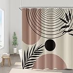 Arrebolart Boho Mid Century Rideaux de douche 72 x 72 Inch Modern Abstract Minimalist Style Géométrique Sémicircle Esthétique Rideau de douche Terracotta et Tissu de polyester brun Imperméable