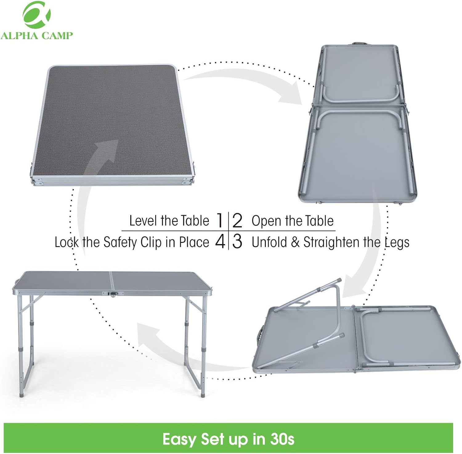 ALPHA CAMP 4ft Folding Camping Table Aluminum Adjustable Height Picnic Table Waterproof and Rust Resistant Portable Desk with Handle Stable Durable Table for Outdoor Camp Traveling Beach,10.1lbs : Sports & Outdoors