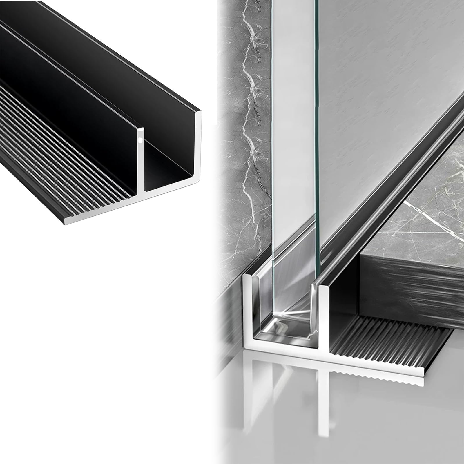 perfil mampara ducha Puerta De Ducha Canal F 1 2 3 4 6 M, Perfil De Aluminio Negro Ranura Para Vidrio De Ducha, Partición De Vidrio Sin Marco Canal Profundo(Fit 12mm(1/2") glass,1m/3.3')