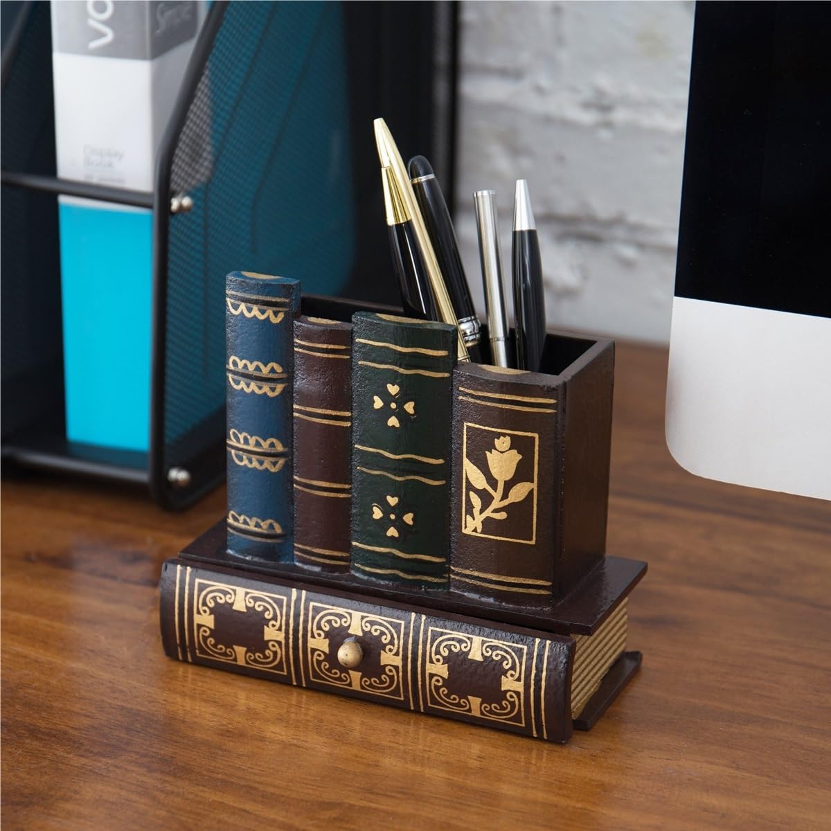 Stifteköcher Stifte Halter Schreibtisch-Organizer, Dekorativer Stiftehalter Mit Unterer Schublade Schreibtisch-Organizer