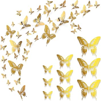Ferraycle 48 Pieces Metal Butterfly Wall Decor 3 Sizes 3D Flying Butterfly Decoration DIY Art Decor for Craft Bedroom Home Wall Wedding Birthday Party 2. 36 3. 94 6. 3 Gold