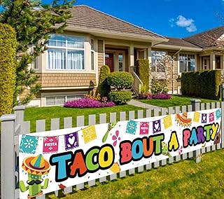 Large Taco Bout A Party Banner, Mexican Fiesta Cactus Banner, Mexican Fiesta Themed Baby Shower, Birthday, Bachelorette, Wedding Party Decoration Supplies, Indoor Outdoor (9.8 x 1.6 feet)