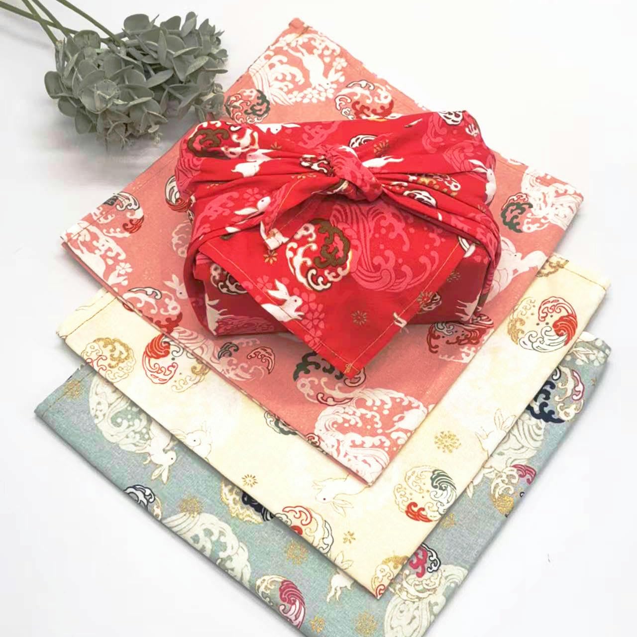 THAYLA 46-90 cm 12 sztuk Furoshiki Wielokrotnego użytku chiński styl czerwony królik mały japoński ręcznik do pakowania prezent tkanina do pakowania kwadratowa bento
